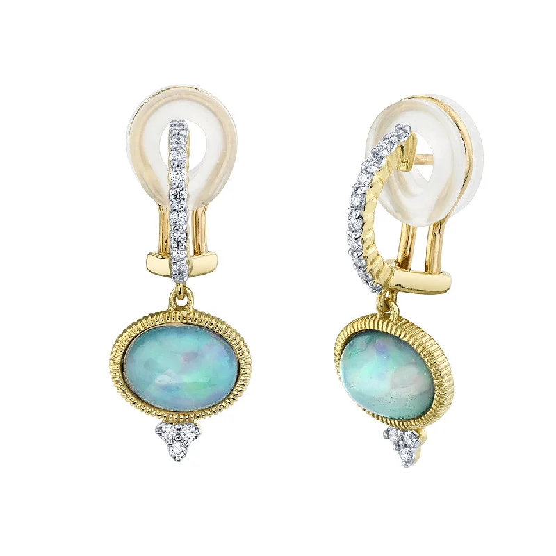 Stylish Crystal Earrings For Bridesmaids-Ethiopian White Opal and Diamond Drop Earrings