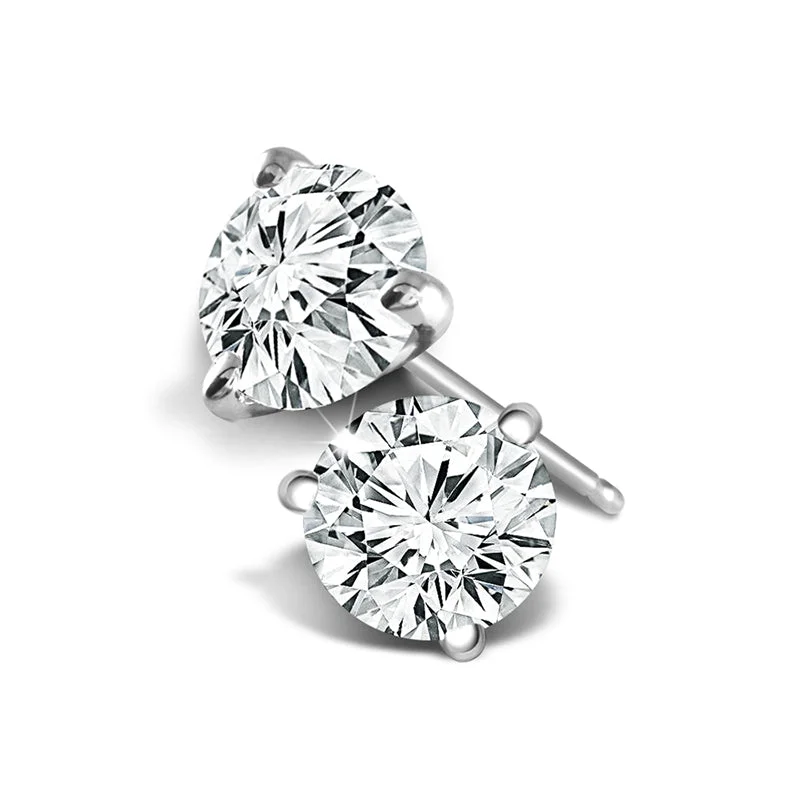 Luxury Gemstone Earrings For Special Occasions-14 Karat White Gold 1 Ctw Round Lab Grown Martini Set Diamond Stud Earrings