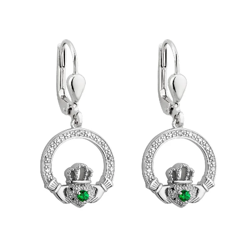 Simple Earrings For Everyday Wear-Sterling Silver Illusion Claddagh Earrings Drop - S34021