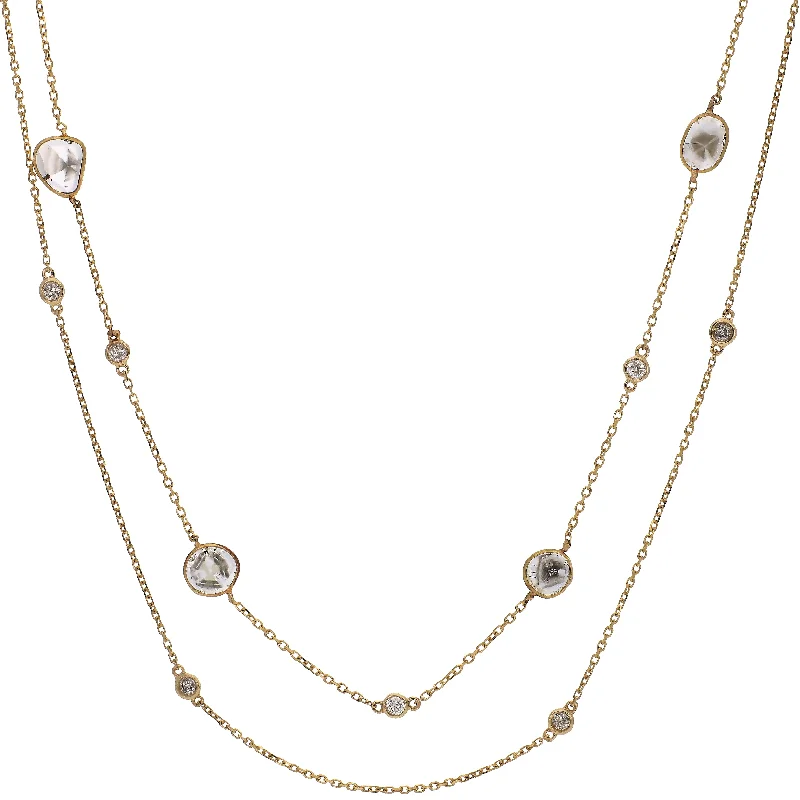 Minimalist Bar Chain Necklaces For Everyday Wear-14K Yellow Gold Double Strand Diamond Necklace