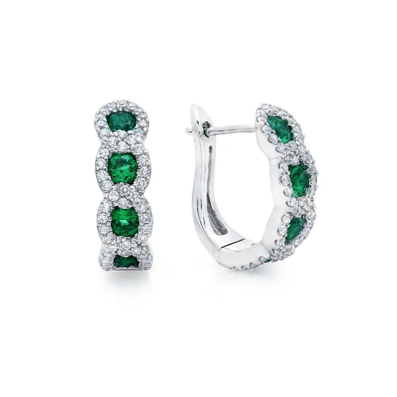 Classic Crystal Earrings For Wedding Style-Fana Curb Link Emerald and Diamond Hoop Earrings