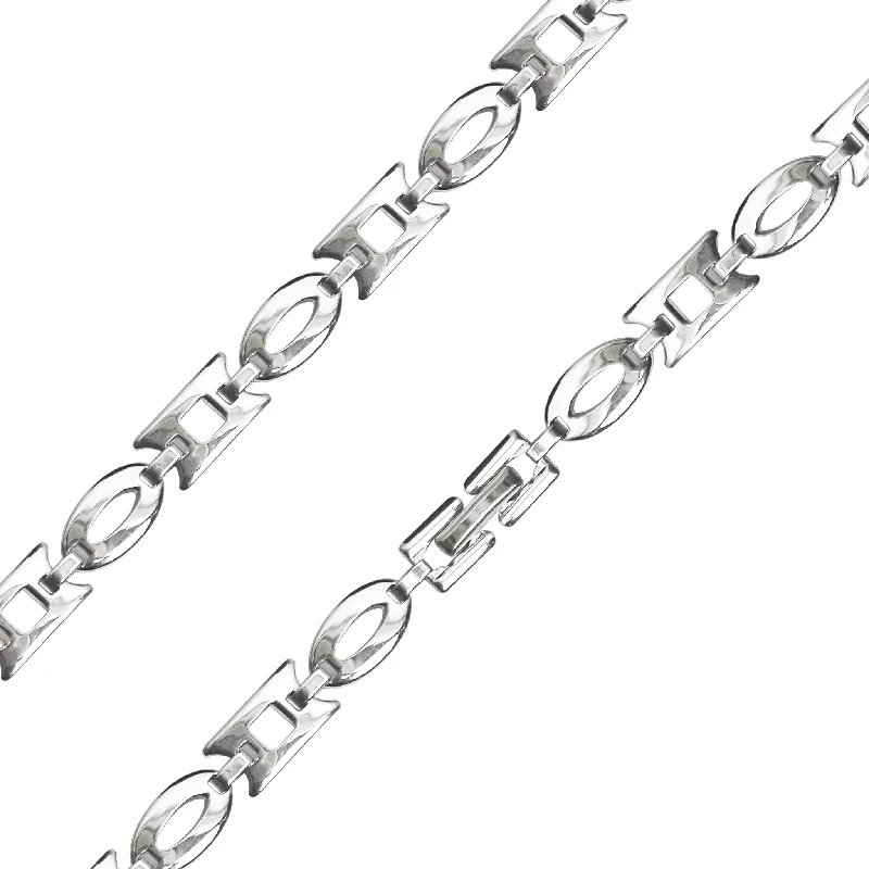 Classic Choker Necklaces For Fashion Statements-Stainless Steel Oval and Rectangle Fancy Chain Necklace / NCC0002