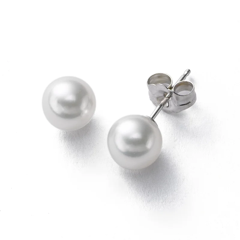 Dazzling Crystal Earrings For Elegant Style-Cultured Akoya Pearl Stud Earrings, 7 MM, 14K Gold