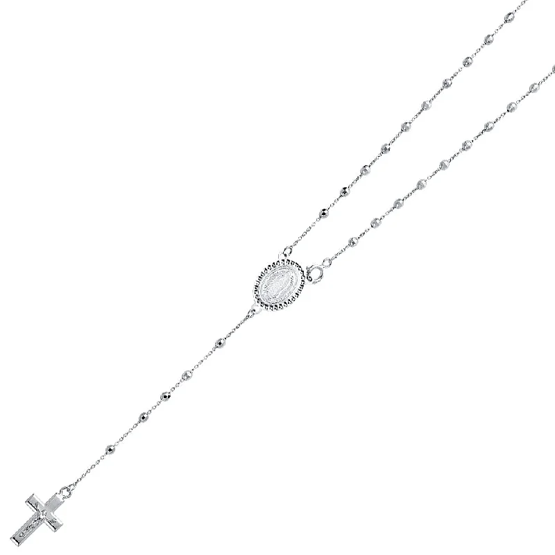 Custom Birthstone Pendant Necklaces For Bridesmaids-14K WHITE GOLD DISCO BALL ROSARY NECKLACE