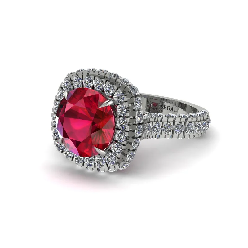 Custom Promise Rings For Fashionistas-Ruby Pave Double Halo Engagement Ring - Eve No. 12