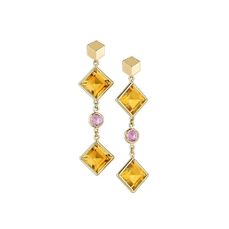 Luxury Gold Earrings For Special Occasions-Citrine and Pink Sapphire Florentine Earrings