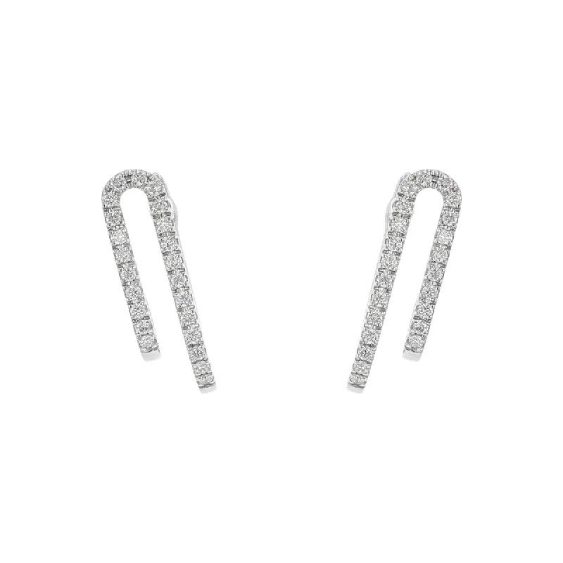 Statement Pearl Earrings For Brides-Diamond Double Row J Hoop Earrings in 18K Gold