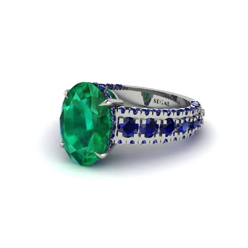 Personalized Heart Rings For Love Gifts-4ct Oval Cut Emerald Pave Engagement Ring - Selah No. 66