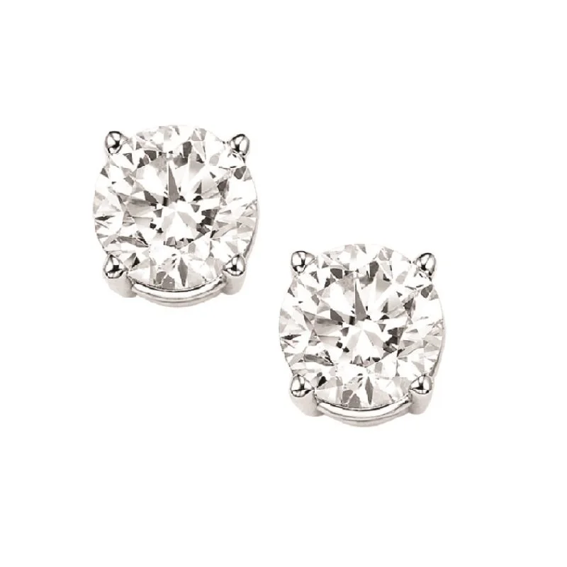 Elegant Leaf Earrings For Nature Lovers-14 Karat White Gold 3/4 Carat Round Diamond Stud Earrings