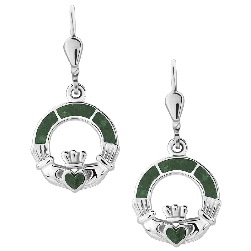 Vintage Earrings For Retro Lovers-Sterling Silver Claddagh Earrings with Connemara Marble S33590