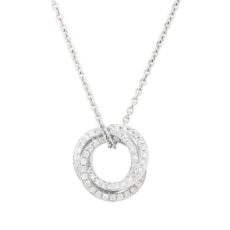 Layered Pearl Necklaces For Bridal Fashion-WHITE GOLD PENDANT NECKLACE WITH DIAMOND INTERLOCKING RINGS, .31 CT TW