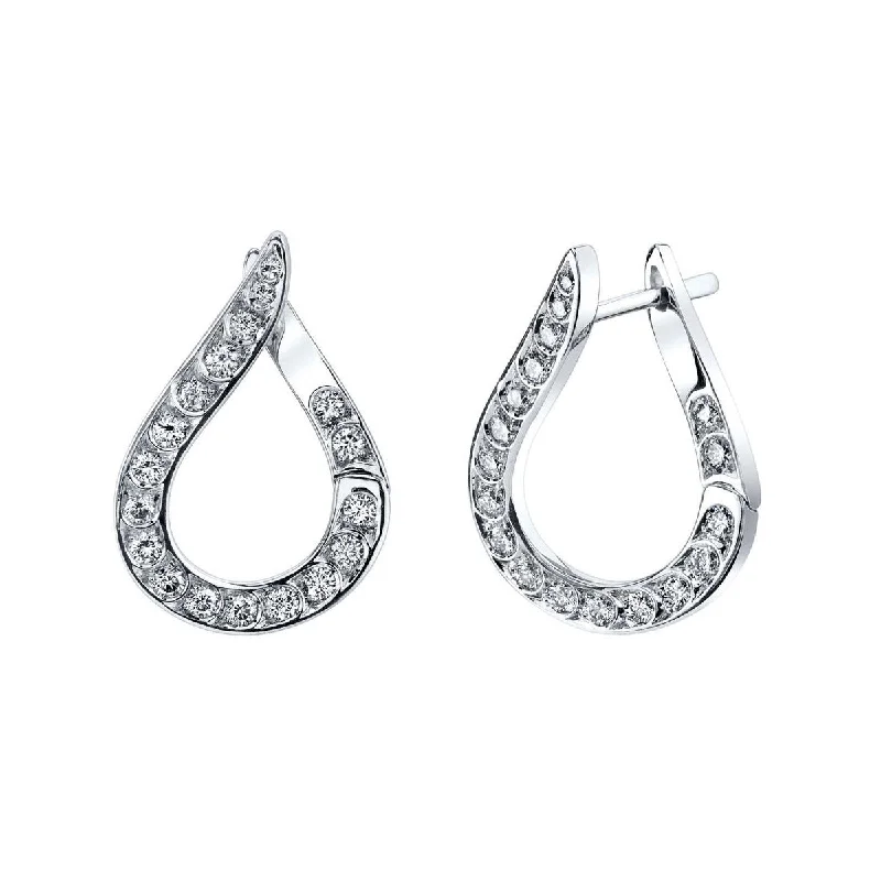 Sterling Silver Hoop Earrings-Dew Drop Shaped Artisan Pave Diamond Earrings