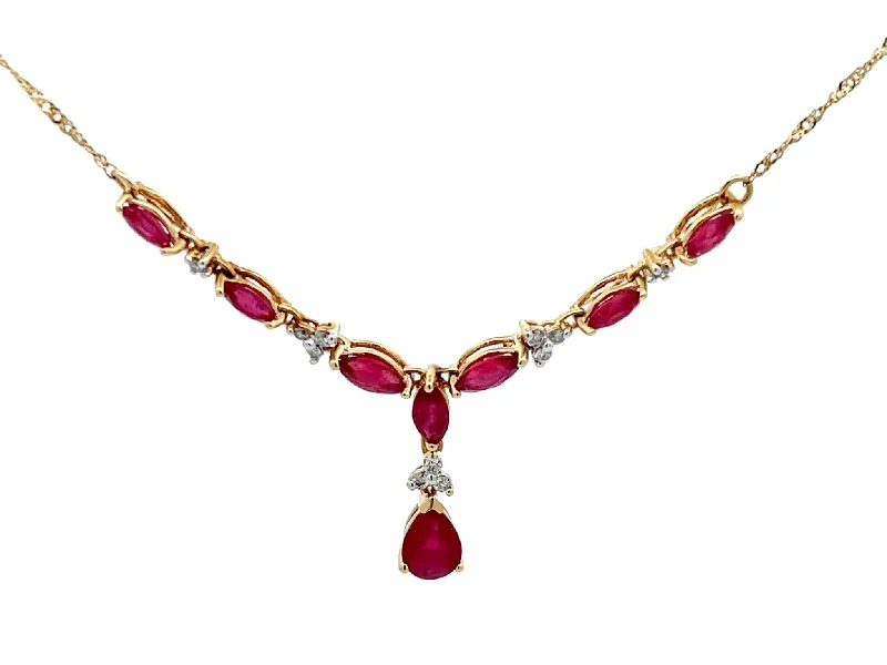 Classic Silver Chain Necklaces For Elegant Wear-Ruby and Diamond Y Necklace in 14k Yellow Gold