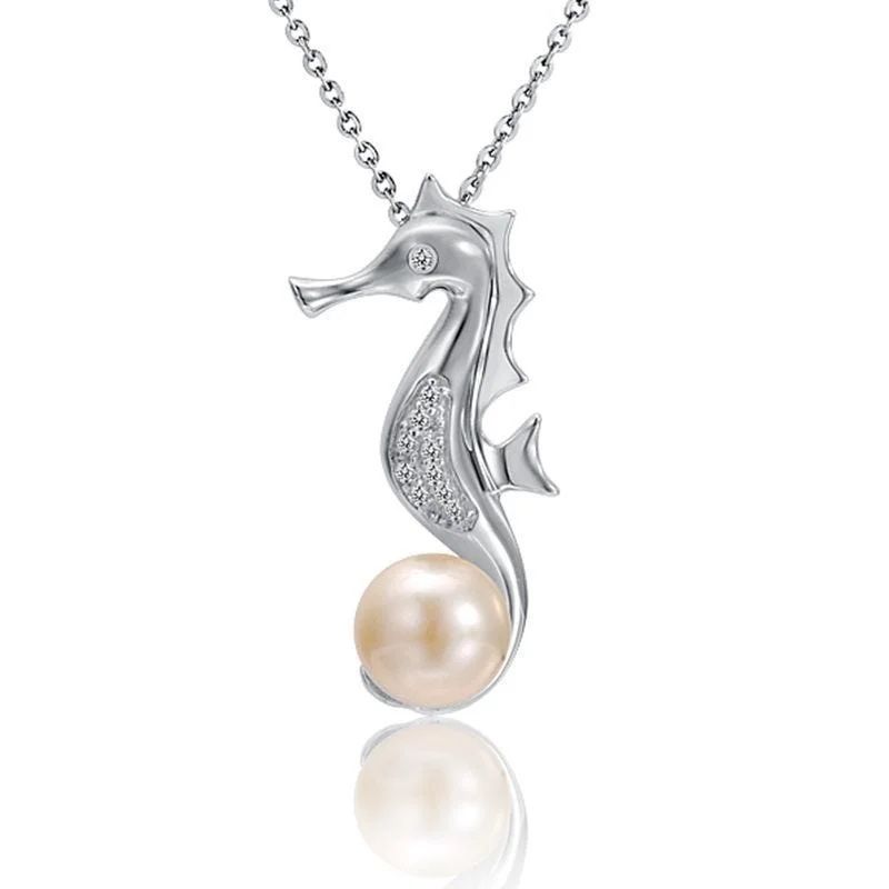 Dainty Gold Pendant Necklaces For Simple Style-Seahorse White Pearl Necklace