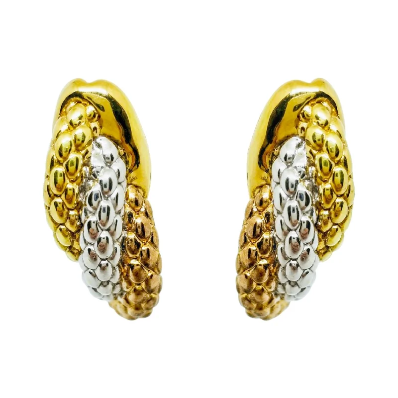 Chic Modern Earrings For Young Women-Tri-color 18 kt Gold Fope Link Earrings