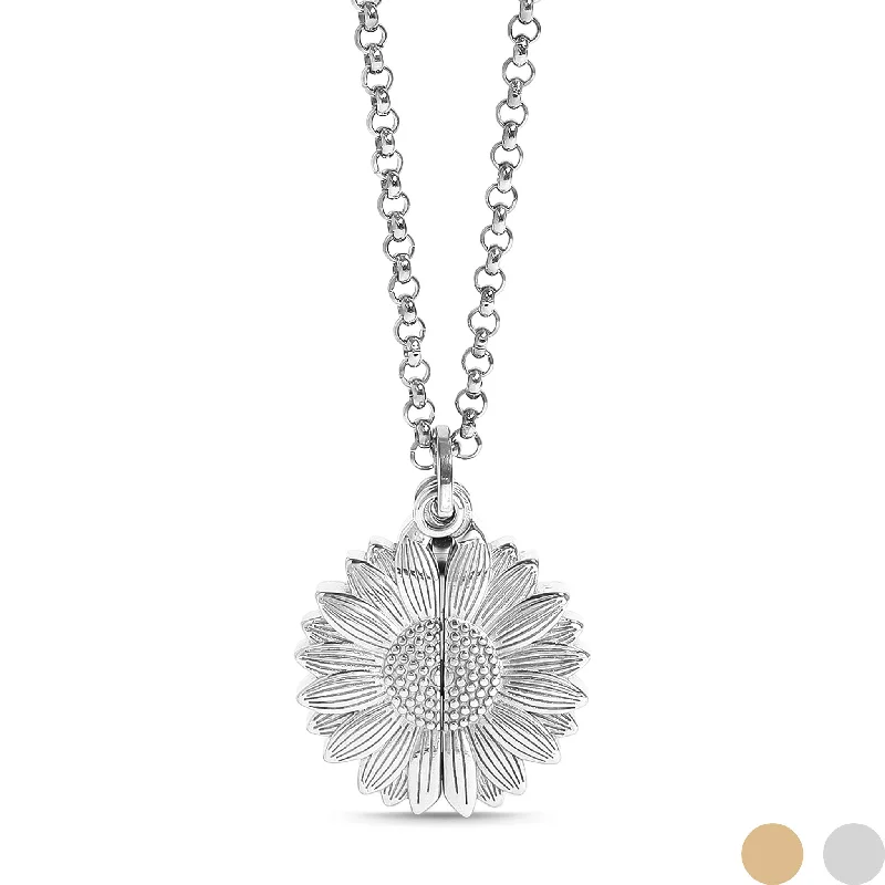 Elegant Pendant Necklaces For Bridesmaids-18K Gold PVD Stainless Steel Sunflower Hidden Message Necklace / CHN9973