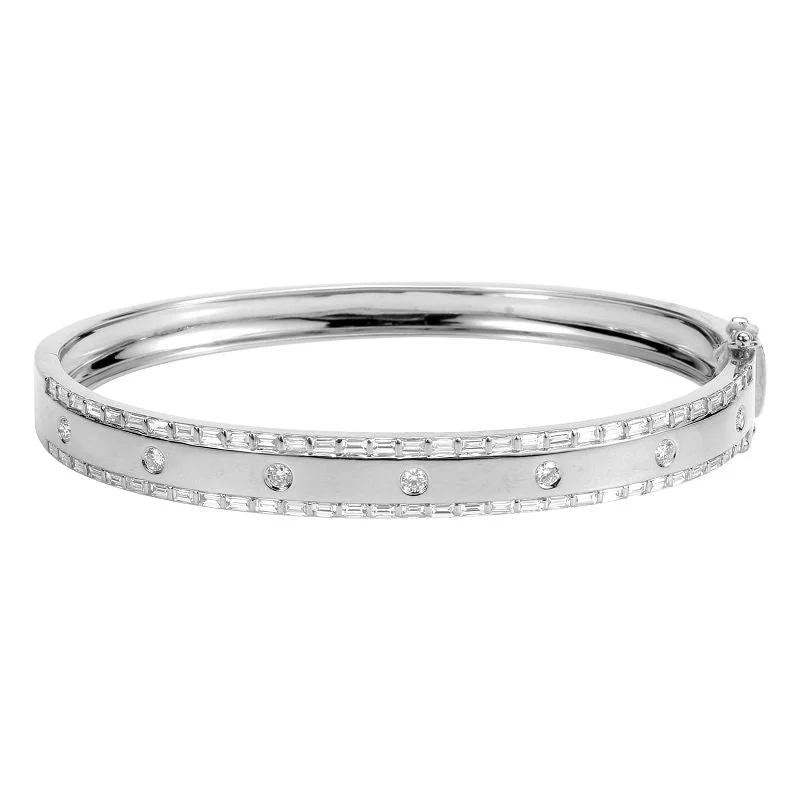 Bangles With Chunky Details-14k White Gold Baguette Bangle Bracelet