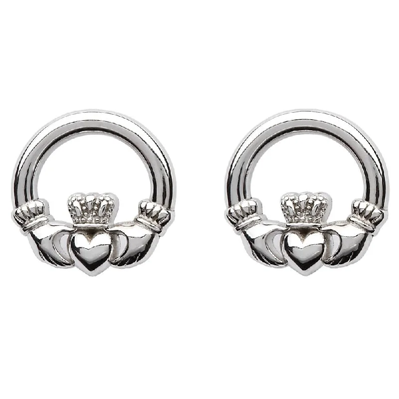 Large Statement Earrings For Fashion Lovers-Sterling Silver Claddagh Stud Earrings SE2119