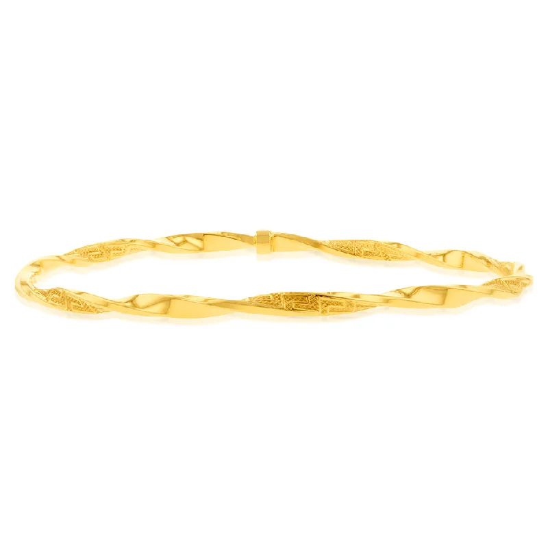 Bangles With Exotic Designs-9ct Yellow Gold Silverfilled Greek Twist Golf 65mm Bangle