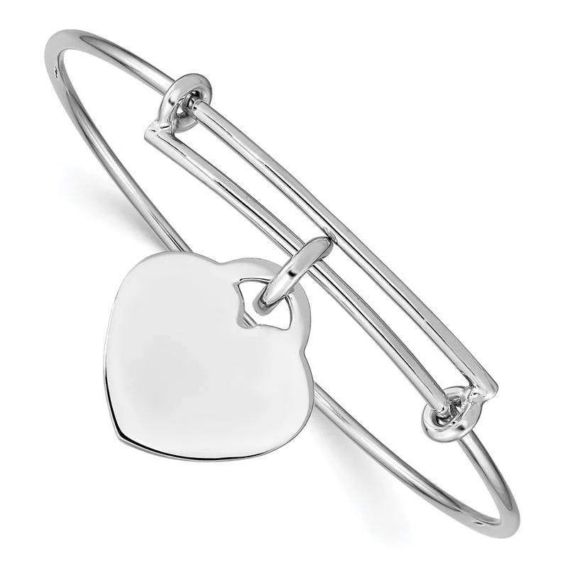 Bangles For Couple Gifts-Sterling Silver Rhodium-plated Engraveable Heart Bangle