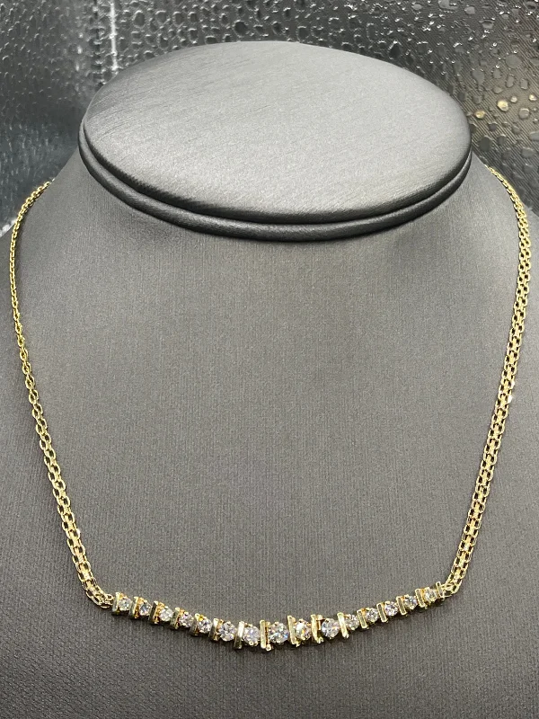 Elegant Diamond Necklaces For Weddings-Ladies 14 Karat Yellow Gold Diamond Tennis Necklace