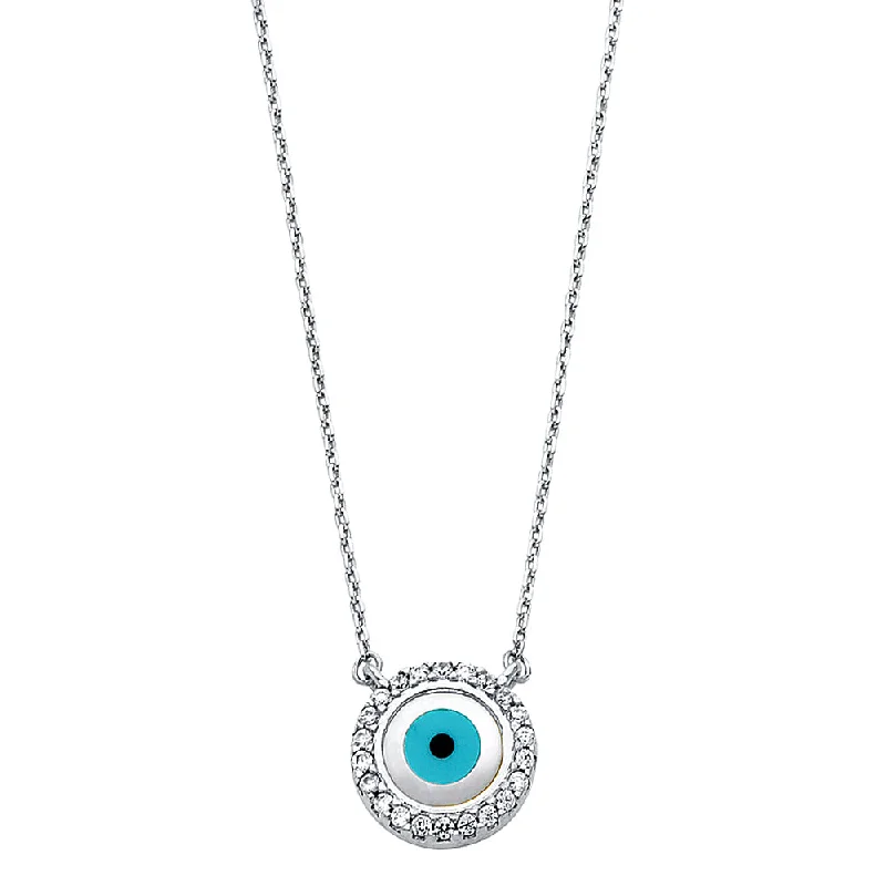 Elegant Pendant Necklaces For Formal Occasions-14K CZ EVIL EYE NECKLACE