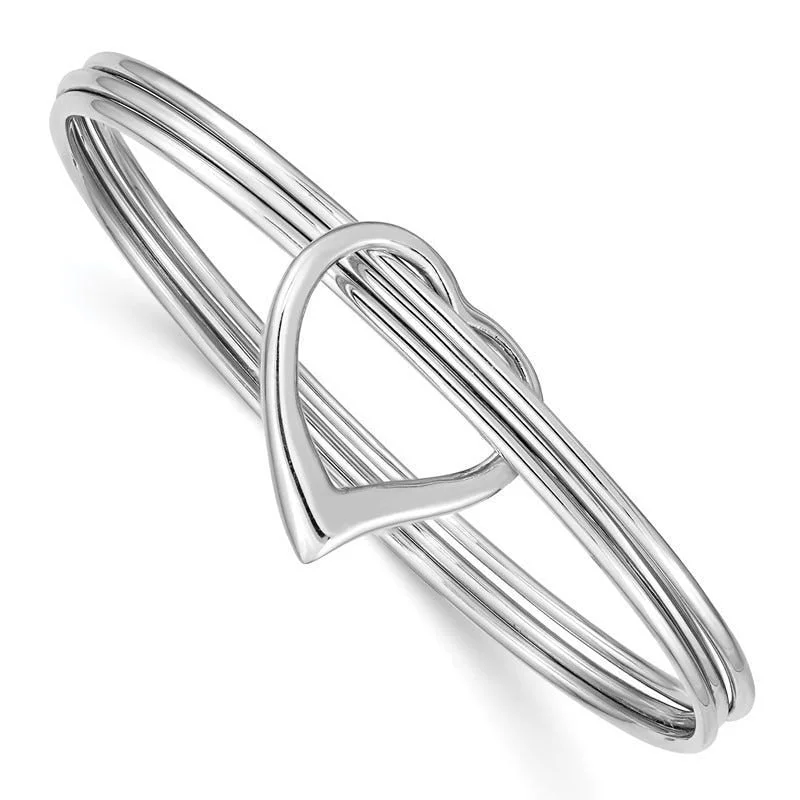 Bangles For Party Fashion-Sterling Silver Rhodium-plated Polished 3 Piece Heart Slip On Bangle