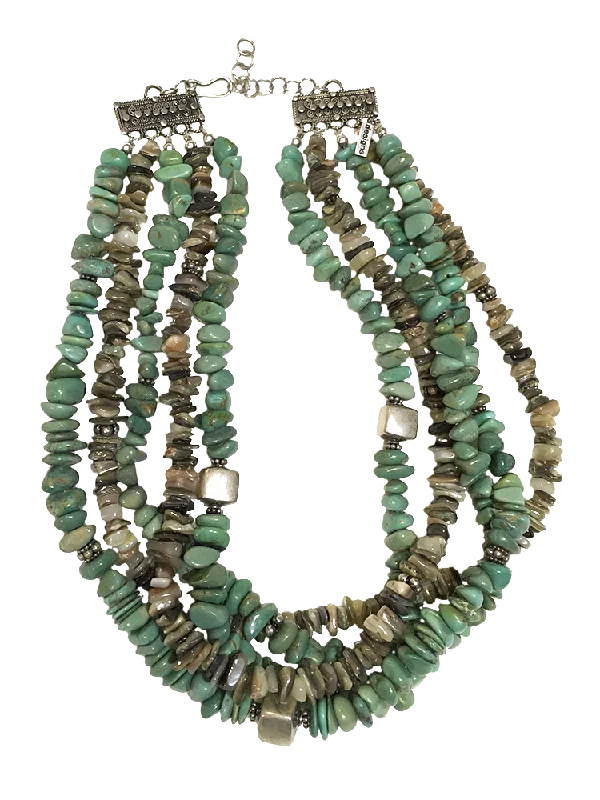 Statement Gold Chain Necklaces For Fashion Statements-Paige Wallace 17" 5-Strand Turquoise Chips Necklace