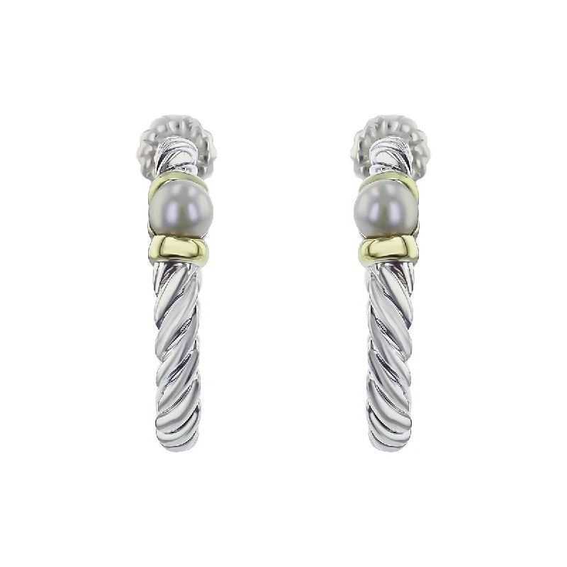 Colorful Tassel Earrings For Festivals-David Yurman Grey Pearl Hoop Earrings with 14K Gold