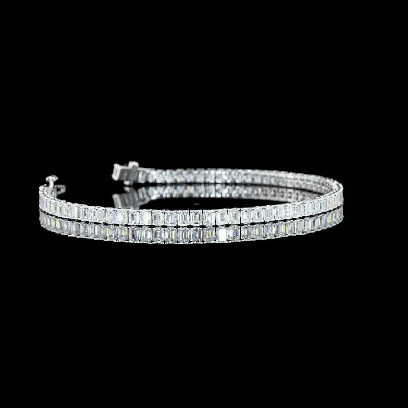 Bracelets With Love Messages-14K White Gold Lab Grown Diamond Emerald Tennis Bracelet BC1056