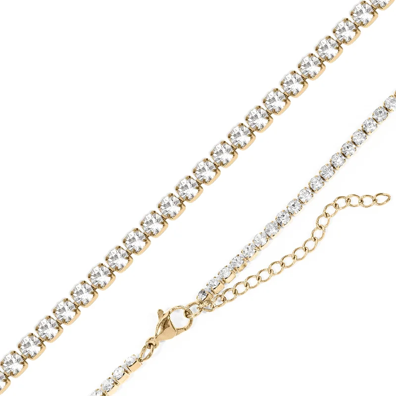 Gold Plated Necklaces With Diamonds-18K Gold PVD Stainless Steel CZ Tennis Chain Necklace / TNN0002