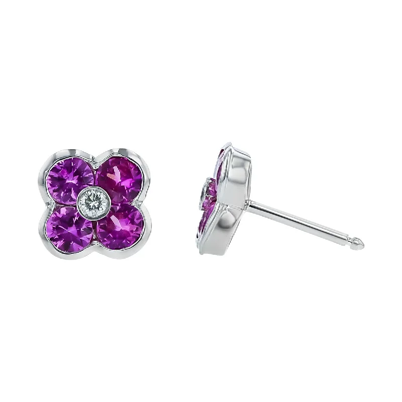 Bold Earrings For Fashion Lovers-Fleur Platinum Pink Sapphire and Diamond Stud Earrings