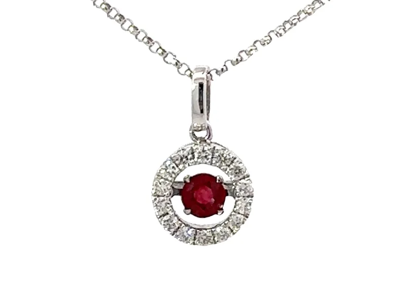 Unique Gold Pendant Necklaces For Fashion Statements-Dancing Gem Round Orange Sapphire Diamond Halo Necklace 18k White Gold