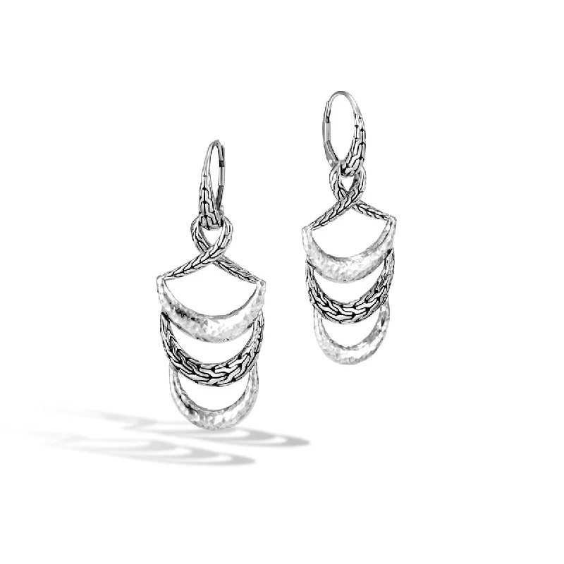 Bold Acrylic Earrings For Statement Style-Classic Chain Arch Hammered Silver Drop Earrings