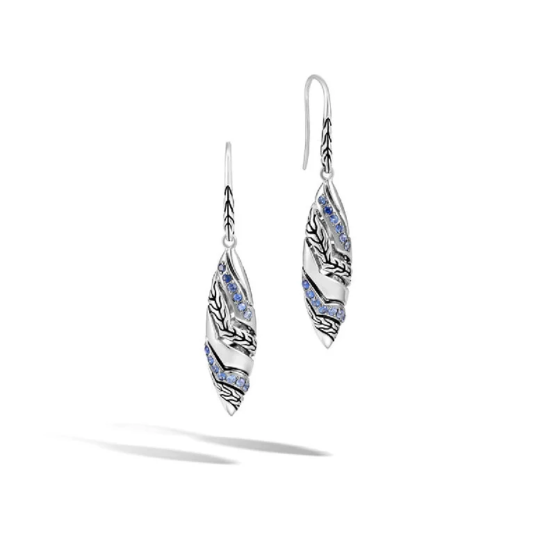 Custom Pearl Earrings For Wedding Gifts-Lahar Silver Marquise Drop Earrings with Blue Sapphire