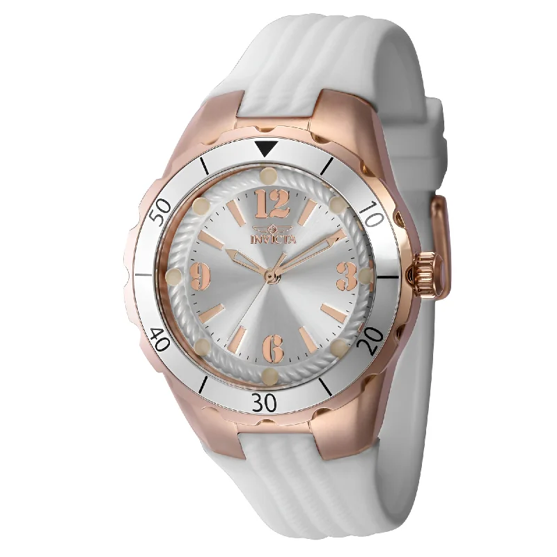 Watches For Casual Wear-Invicta Women's Quartz Watch - Angle Silver Dial White Silicone Rubber Strap | 40311