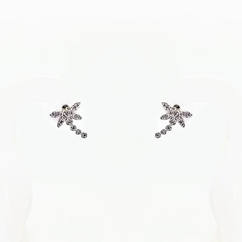 Large Acrylic Earrings For Bold Statements-9 kt White Gold Dragon Fly Diamond Earrings