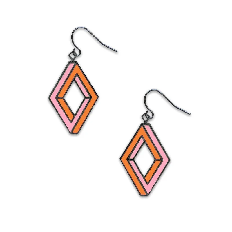 Personalized Gemstone Earrings For Custom Gifts-Op Art Penrose Rectangle Earrings