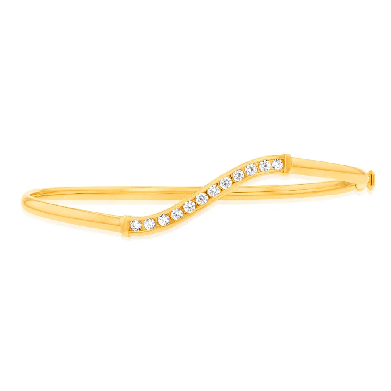 Bangles For Women With Large Wrists-9ct Yellow Gold Silverfilled Single Row Cubic Zirconia Bangle