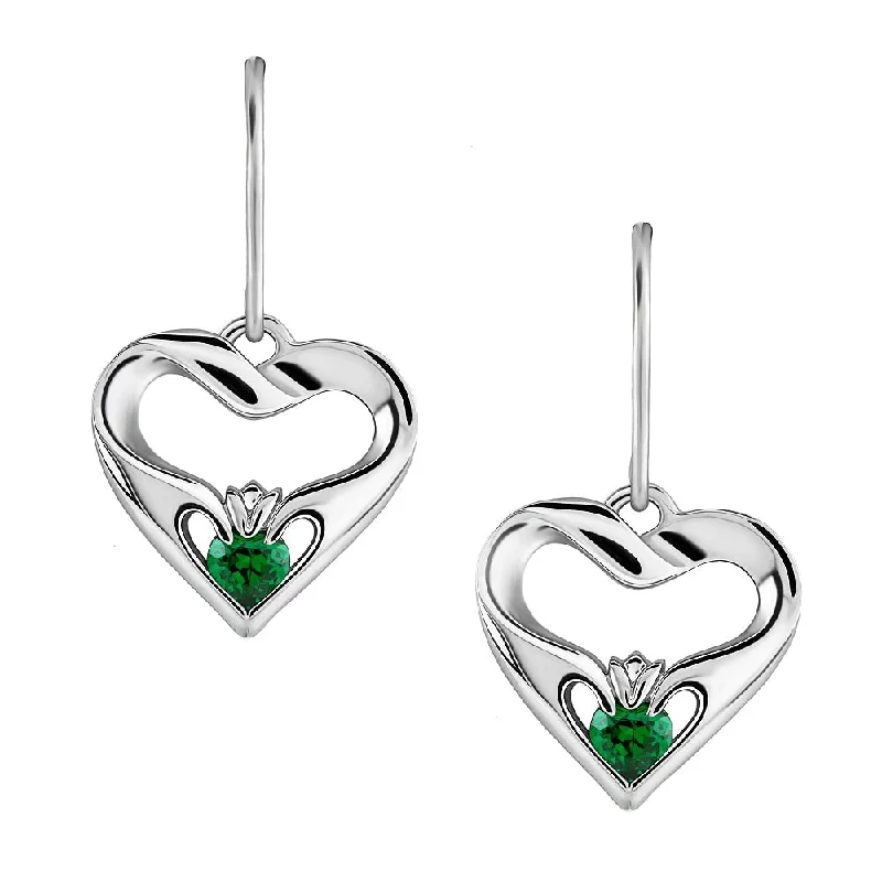 Unique Wooden Earrings For Nature Lovers-Sterling Silver Green CZ UES-16436GR Modern Claddagh Earrings