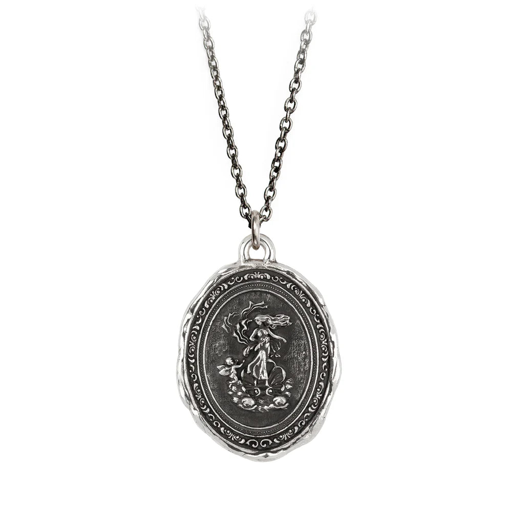 Modern Long Necklaces For Casual Style-Pyrrha Sterling Silver "Aphrodite Goddess" Talisman Pendant 18" Necklace