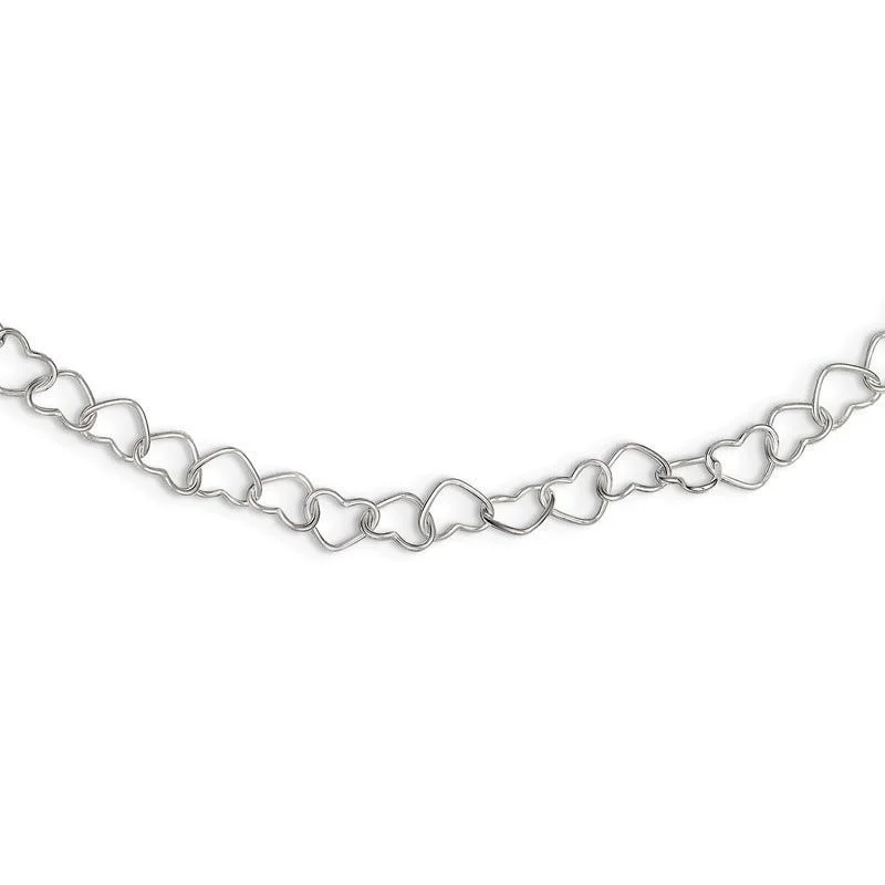 Bold Gemstone Chain Necklaces For Fashion Lovers-Sterling Silver 18inch Polished Fancy Heart Link Necklace