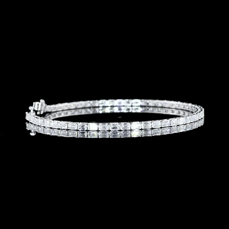 Bracelets For Office Wear-14K White Gold Lab Grown Diamond Emerald Tennis Bracelet BC1247