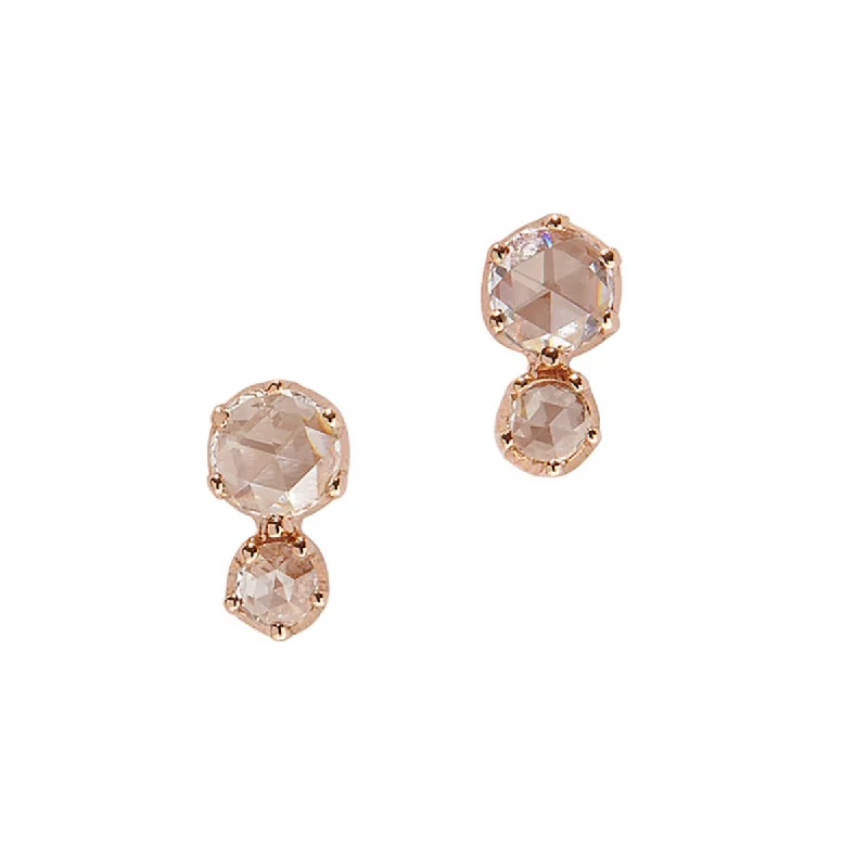 Glamorous Crystal Earrings For Brides-Duet Rose Cut Diamond Stud Earrings