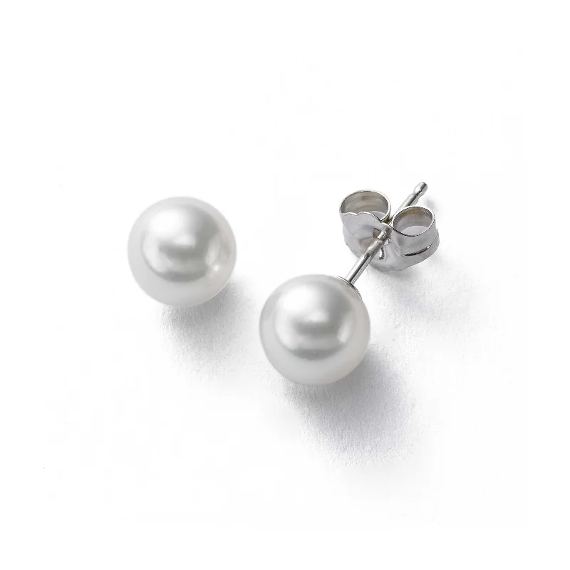 Beautiful Hoop Earrings For Every Day-Cultured Akoya Pearl Stud Earrings, 6 MM, 14K White Gold