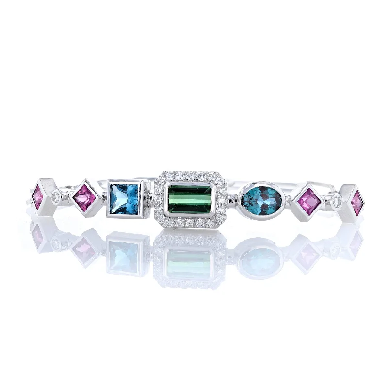 Bracelets For Women-Multicolor Geometric Bezel Set Colored Stone Bracelet