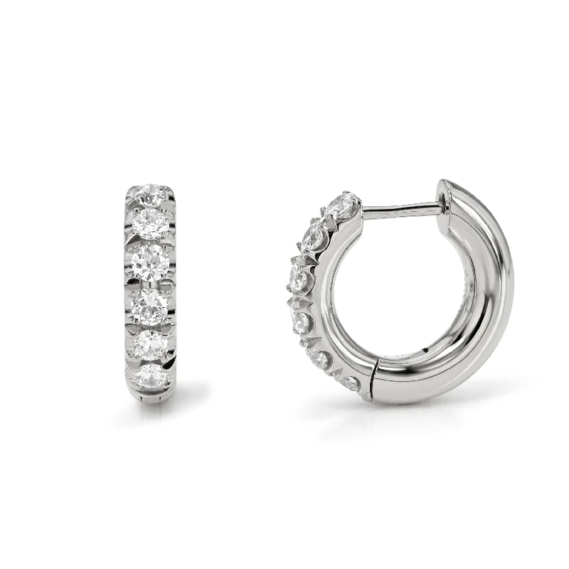 Boho Style Earrings For Free Spirits-LEDA DIAMOND HUGGIES - PLATINUM