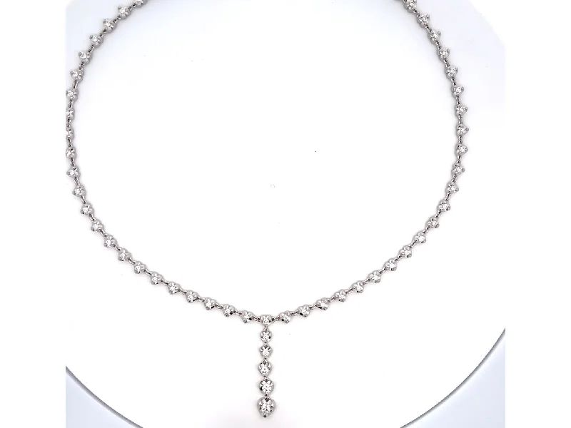 Beautiful Choker Necklaces For Fashion Statements-Diamond Hearts Drop Necklace in 14k White Gold