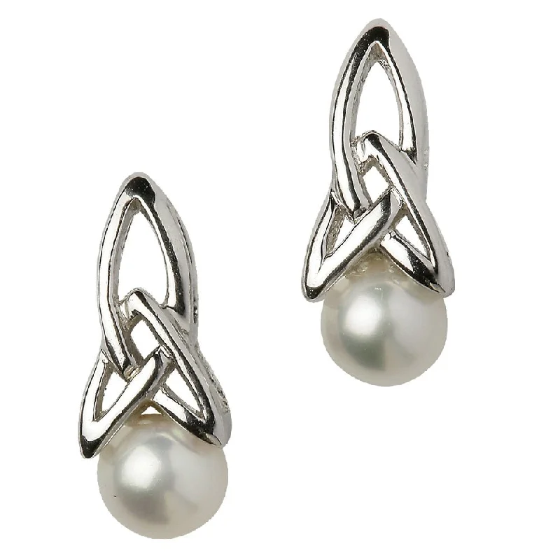 Luxury Gold Earrings For Weddings-Ladies Sterling Silver Celtic Pearl Earrings LS-SECP1