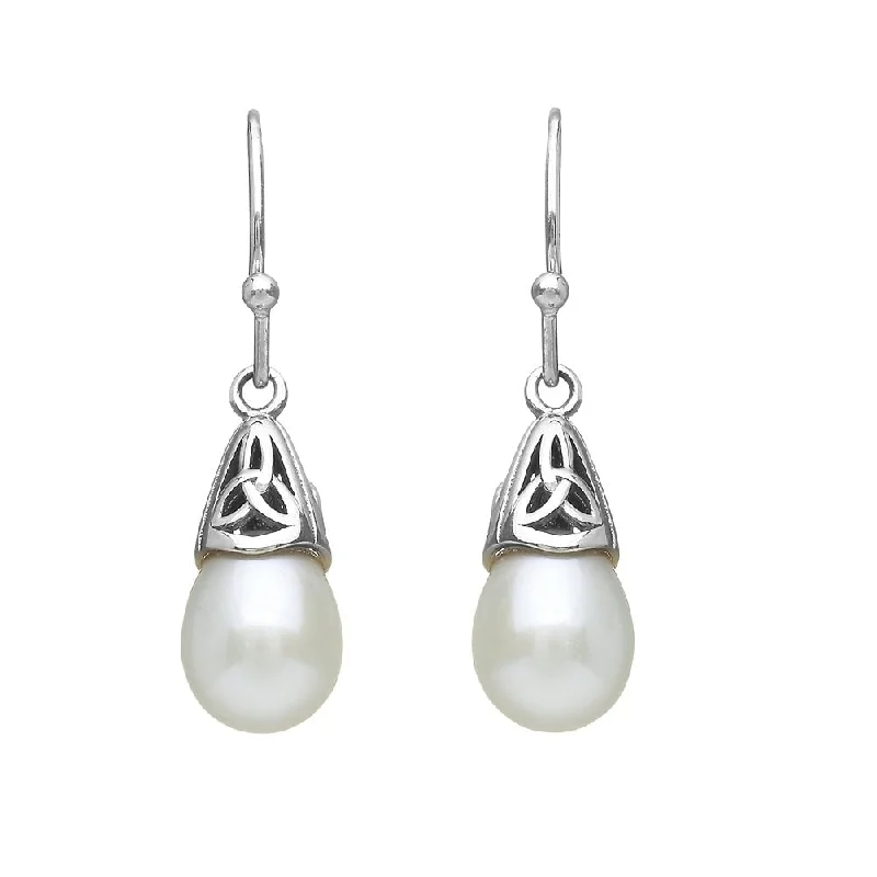 Simple Gold Earrings For Timeless Style-Sterling Silver Trinity Knot Fresh Water Pearl Drop Earrings - ANU2106